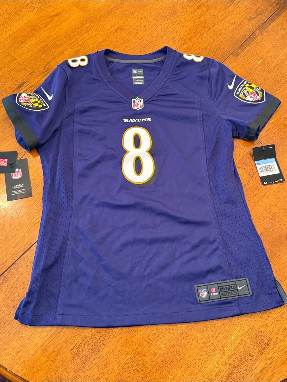 Nike women Baltimore Ravens #8 Purple Football Jersey with Gold Accents